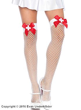 Nurse, thigh high stockings, fishnet, big bow